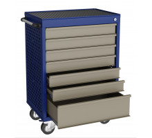 Тележка инструментальная с 7 ящиками, перфорированные боковые стенки, синяя с серыми ящиками, GRANIT-L7
