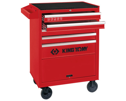 Тележка инструментальная с 5 ящиками, King Tony 87432-5B. С отсеком. 960x670x460 мм. Красная