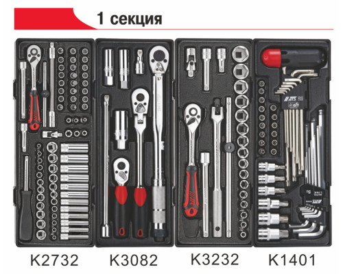 Набор инструментов в красной тележке (JTC-3931), 7 ящиков, 344 предмета JTC-3931+344