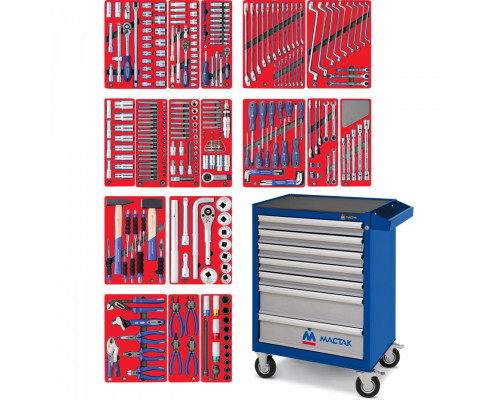 Набор инструментов ЭКСПЕРТ в синей тележке (МАСТАК 521-07581MB), 7 ящиков, 323 предмета МАСТАК 52-07323B