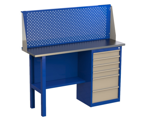 Верстак слесарный металлический однотумбовый с экраном, 1400 мм, GRANIT 14.6P Верстак слесарный металлический однотумбовый с экраном, 1400 мм, GRANIT 14.6P