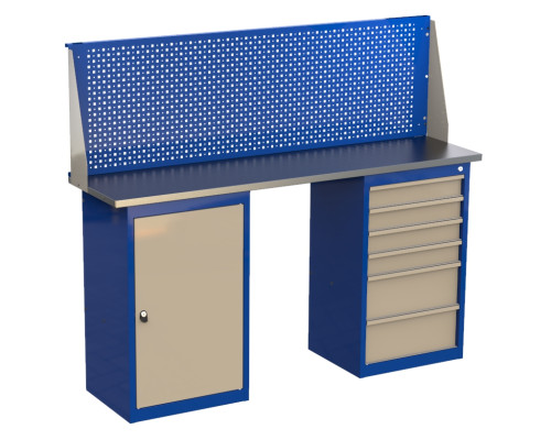 Верстак слесарный металлический двухтумбовый с экраном, 1600 мм, GRANIT 16.0.6P Верстак слесарный металлический двухтумбовый с экраном, 1600 мм, GRANIT 16.0.6P