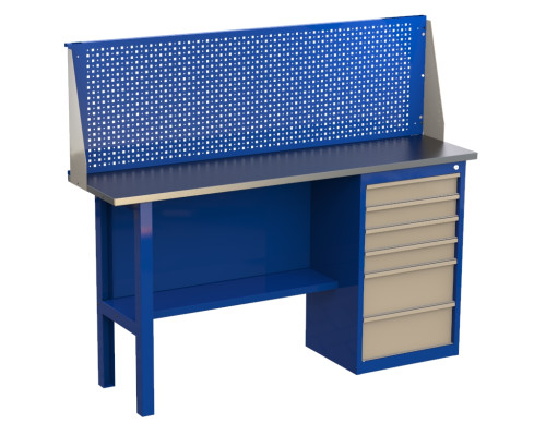 Верстак слесарный металлический однотумбовый с экраном, 1600 мм, GRANIT 16.6P Верстак слесарный металлический однотумбовый с экраном, 1600 мм, GRANIT 16.6P