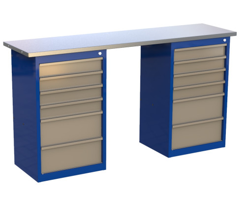 Верстак слесарный металлический двухтумбовый, 1600 мм, GRANIT 16.6.6