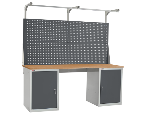 Стол верстак слесарный металлический с 2 тумбами с дверью, 2000 мм, ДиКом ВЛ-200-05