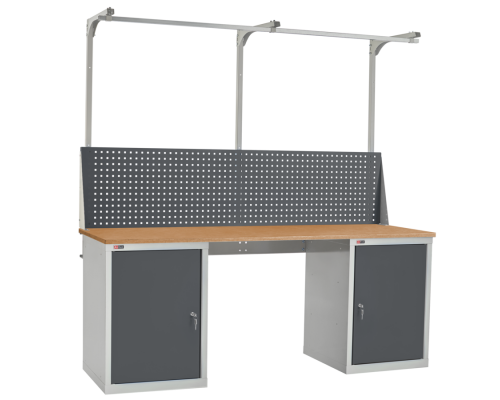 Стол верстак слесарный металлический с 2 тумбами с дверью, 2000 мм, ДиКом ВЛ-200-05