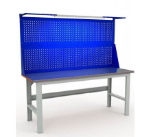 Стол верстак слесарный металлический бестумбовый, с 2 экранами и освещением, 2000 мм, ПРАКТИК EXPERT WTS-200.F2.F2.021