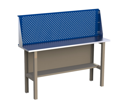 Стол верстак слесарный металлический бестумбовый, с экраном, 1600 мм, CompactLine, Wellmet CL1600P