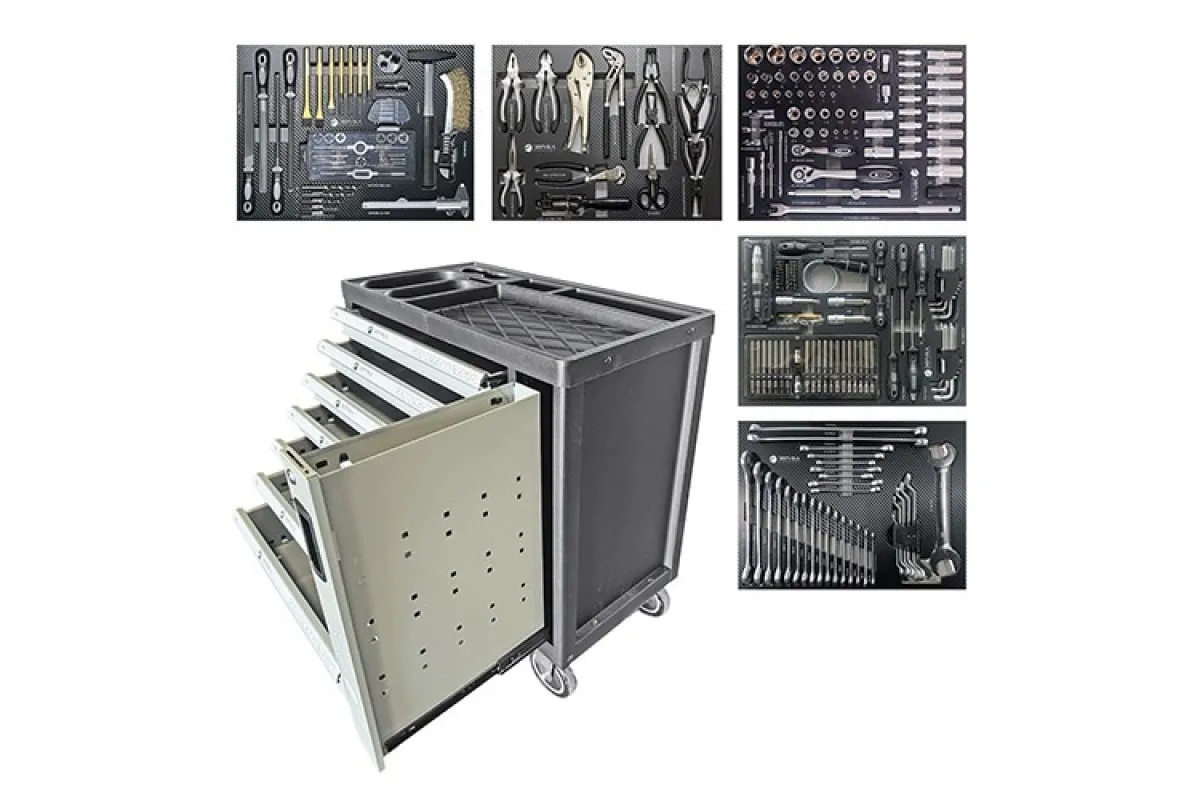Тележкаинструментальная:7секцийснабороминструмента274пр.,дополнительнаябоковаясекцияЭВРИКАER-55300серая